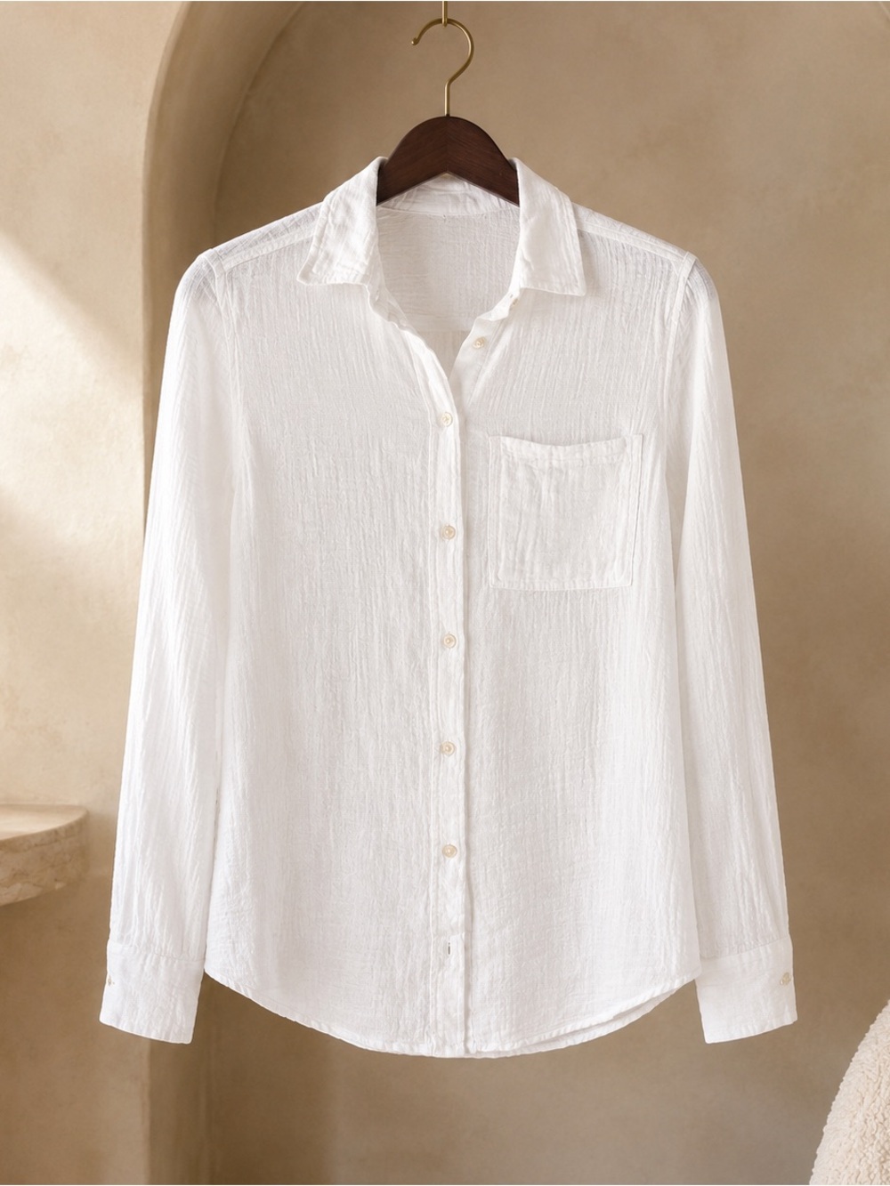 Lola River White Cotton Gauze Button-Down Shirt Size M